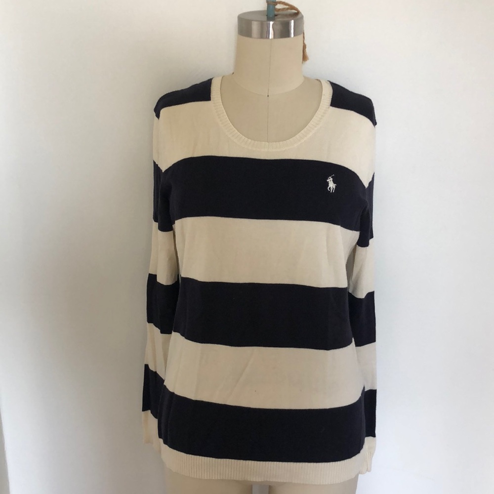 SOLD!!!! Ralph Lauren polo navy white wide stripe sweater
